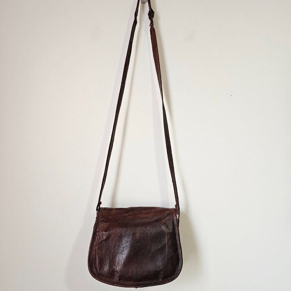 EUC VINTAGE GENUINE LEATHER DEEP BRICK RED SADDLE STYLE SLING BAG SMALL - Picture 3 of 16